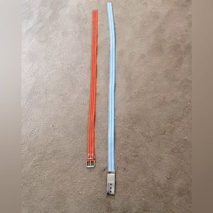 Two for one stripped belts, blue/white and orange/red/yellow/blue